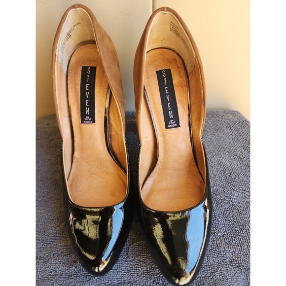 Steven Madden Women's Sumee Pump Size 7.5 Black Brown Cognac Patent Leather - Picture 5 of 11